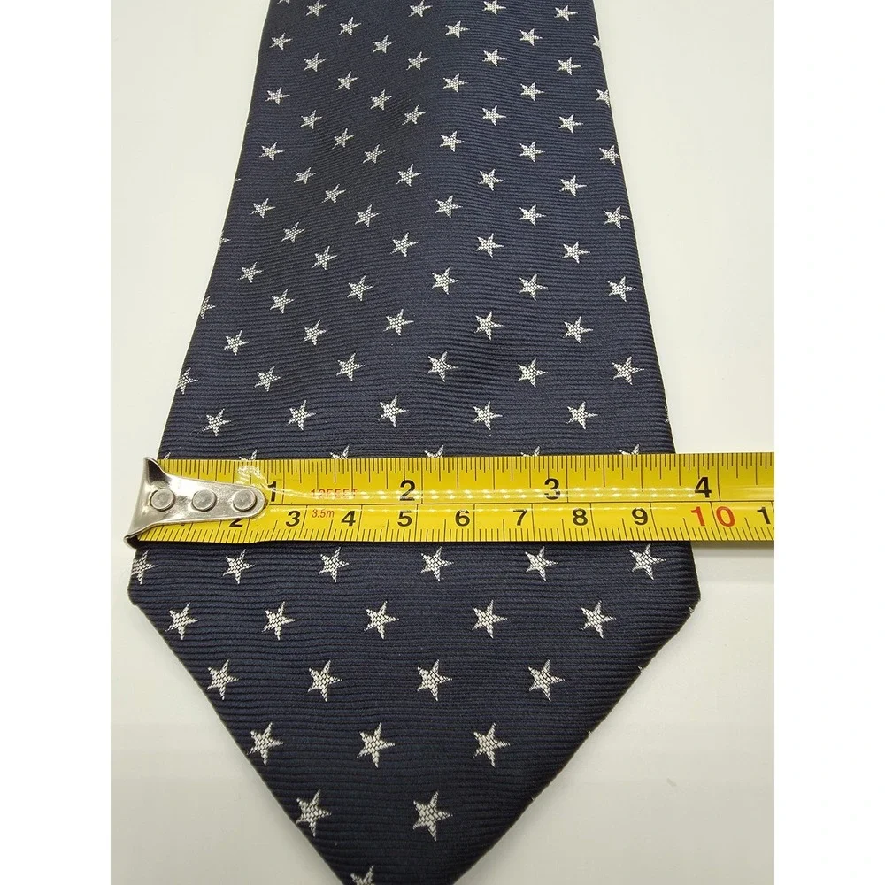 Lands' End Hand Sewn Vintage 100% Silk Neck Tie Blue Silver Stars 58